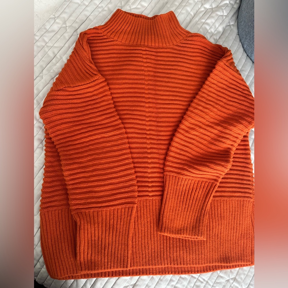 Topshop Orange Ribbed Crewneck Sweater